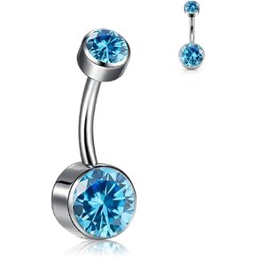 Belly Button Ring 14G Implant-Grade Titanium, 10mm/12mm Internally Threaded, 5mm & 8mm Larger CZ Tops, Sparkle Navel Piercing Jewelry, Available 5 Gemstone Colors in Kuwait