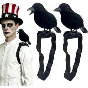 2-Pack Fake Black Crows, Birds Accessories Small Feather Shoulder Ravens Gothic Costume with Straps Pins for Cosplay Party in Saudi Arabia