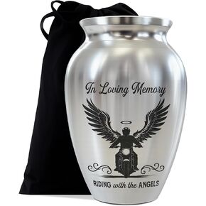 Motorcycle Mini Keepsake Urn, Stainless Steel Small Memorial Urn for Human Ashes, Decorative Funeral Urn for Biker Dad, Husband, Men, 2.56" Remembrance Vessel for Road Warriors in Saudi Arabia