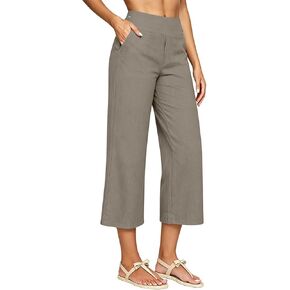 Linen Capri Pants for Women Wide Leg High Waisted Cropped Trousers Lightweight Breathable Casual Capris with Pockets in Kuwait