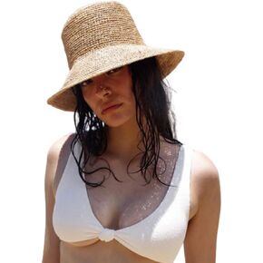 Women's Raffia Straw Bucket Hat Natural Raffia Beach Hat Handmade Woven Foldable Sun Hats Summer Travel Cap in Saudi Arabia