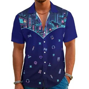 Men’s Hawaiian Shirt Western Style Button Down Vintage Symmetrical Print Short Sleeve Summer Beach Rodeo Party Clothes in Saudi Arabia
