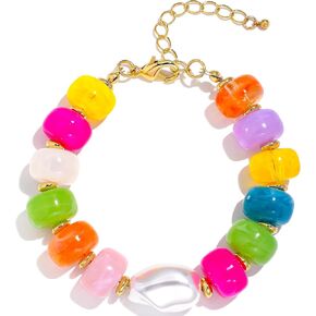 Chunky Beaded Bracelets for Women Boho Resin Bracelet with Pearl Colorful Acrylic Statement Handmade Beads Jewelry Gift in Saudi Arabia