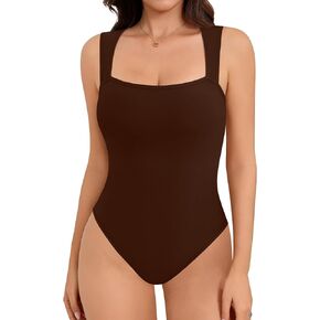 Laughido Women's Summer Square Neck Sleeveless Tummy Control Basic Bodysuit Tank Tops 2026 Trendy Bodysuits for Women in Saudi Arabia