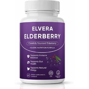 Elvera Elderberry, Elvera Gut Support Complex with Zinc & Vitamin C, Organic Black Elderberry Soft Capsules for Immune Support, Boost Energy, Digestive and Gut Healthy, 60 Capsules (1) in Saudi Arabia