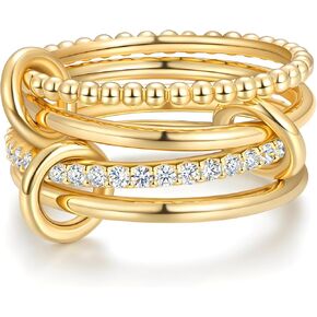 14K Gold Moissanite Spinelli Rings for Women - Interlocked Stackable Ring - Statement Multi Band Stacking Ring (0.6cttw, D Color, VVS1 Clarity, 3EX Cut) Non Tarnish Size 5-10 in Saudi Arabia