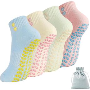 4 Pairs Pilates Ankle Socks for Women Yoga Non Slip Socks with Love Heart for Barre yoga Gym Workouts and Dance Training in Kuwait