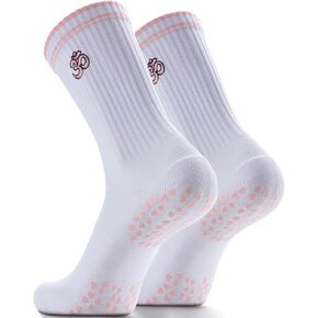 Non-Slip Pilates Grip Socks for Women - Embroidery Crew Sock with Sticky Sole, Ideal for Yoga, Workout, & Barre in Saudi Arabia
