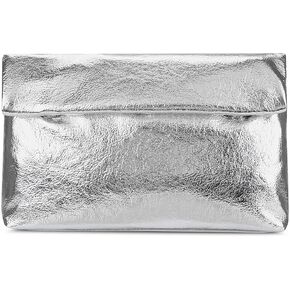 Women's Evening Clutch Bag Metallic Crinkled Leather Clutch Purse, Fold-over Handbag Envelope Purse in Kuwait