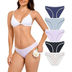 ANLIQI 5 Pack Cotton Underwear for Women Cute Low Rise Bikini Panties Soft Breathable Stretch Hipsters Ladies Briefs S-3XL in Kuwait