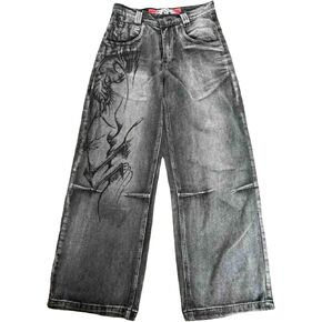 Hip hop Men's and Women's Retro Printed Jeans Street Hip-hop Y2K Gothic Straight Leg Loose Wide Leg Pants in Saudi Arabia