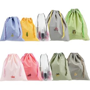 10PCS Waterproof Drawstring Bag, 8 Colorful Travel Storage Bags & 2 Clear Bags, Portable Plastic Travel Organize Pouch for Swimming Gym Pool Beach Sports Wet Cloth Shoes in Kuwait
