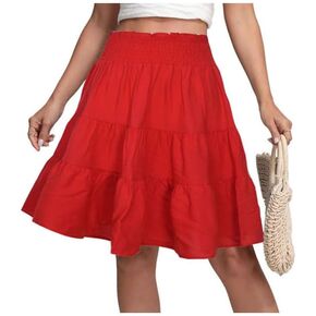 Women's Boho Floral Print Elastic Waist Mini Skirt Layer Hem A Line Tiered Summer Short Skirts in Saudi Arabia