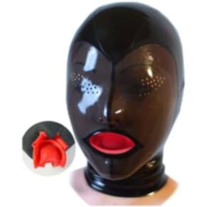 Full Face Cover Mask with Eye and Mouth Hole, Transparent Sex BTSM Latex Hood SM Mask with Zipper for Party, Cosplay (Black, XL) in Saudi Arabia