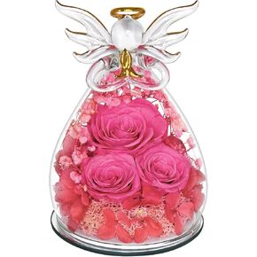 AZKAQA Preserved Rose Gifts for Women Birthday, Forever Flower in Glass Angel Figurines Fresh Flowers for Delivery for Mom Real Colorful Roses for Grandma Sister Wife Her from Daughter-Red (Pink) in Saudi Arabia