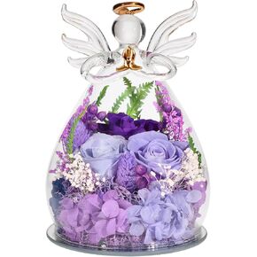 Purple Preserved Rose Angel Figurine in Glass Dome, Eternal Flower Birthday Anniversary Valentine Easter Gift for Women Mom Wife Grandma in Saudi Arabia