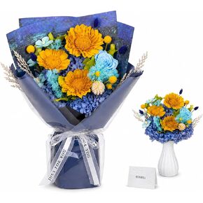 Rosaura Blue Preserved Sunflower Bouquet with Vase - Graduation Gift for Her, Forever Flowers in White Gift Box with Greeting Card -Congrats Grad Present for Women (with vase) in Saudi Arabia