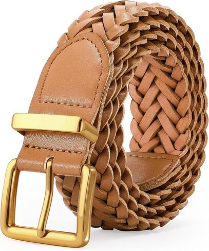 TRIWORKS Women's Braided Woven Leather Belt with Gold Buckle Belts for Women Versatile for Jeans Pants Dress in Kuwait