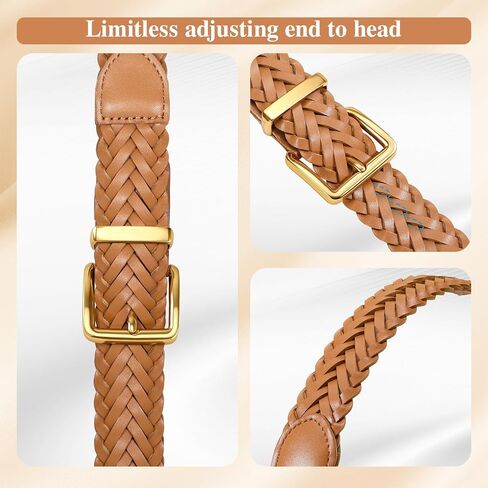 TRIWORKS Women's Braided Woven Leather Belt with Gold Buckle Belts for Women Versatile for Jeans Pants Dress in Kuwait