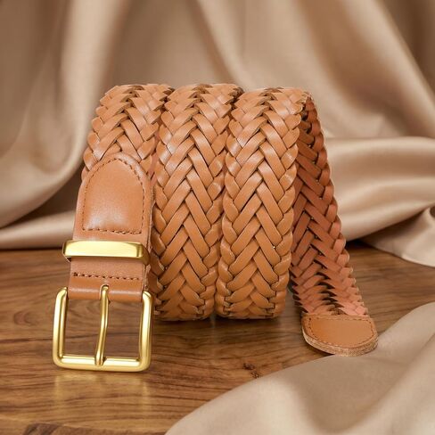 TRIWORKS Women's Braided Woven Leather Belt with Gold Buckle Belts for Women Versatile for Jeans Pants Dress in Kuwait