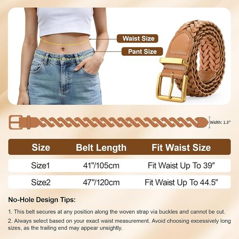 TRIWORKS Women's Braided Woven Leather Belt with Gold Buckle Belts for Women Versatile for Jeans Pants Dress in Kuwait