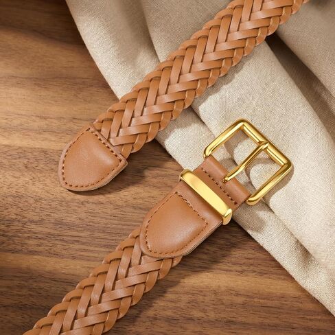 TRIWORKS Women's Braided Woven Leather Belt with Gold Buckle Belts for Women Versatile for Jeans Pants Dress in Kuwait