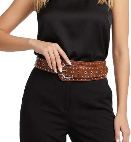 QCWN Y2K Studded Belt PU Leather Punk Goth Emo Belts Chunky Western Cowgirl Rivet Thick Waistband for Jeans Pants Dresses in Kuwait