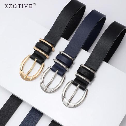 XZQTIVE Women's Leather Belts for Jeans Pants Dresses, Fashion Black Brown Gold Silver Buckle Design in Saudi Arabia