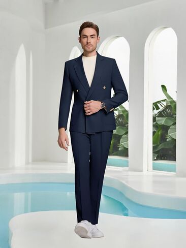 Men's Suits Knit Suit Jacket Pant 2 Piece Slim Fit Suit Double Breasted Casual Suits One Button Wedding Prom Tuxedos in Saudi Arabia