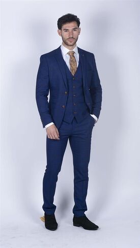 Mens Blue Brown Check 3 Piece Suit Tailored Fit Wedding Prom Races Prince of Wales in Saudi Arabia