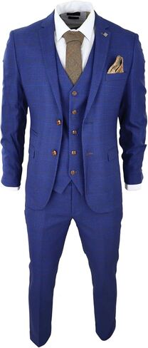 Mens Blue Brown Check 3 Piece Suit Tailored Fit Wedding Prom Races Prince of Wales in Saudi Arabia