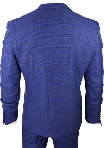 Mens Blue Brown Check 3 Piece Suit Tailored Fit Wedding Prom Races Prince of Wales in Saudi Arabia