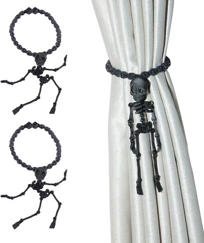 2Pcs Black Skeleton Magnetic Curtain Tieback Halloween Curtain Holdbacks Wall Curtain Ties for Halloween Decor in Saudi Arabia