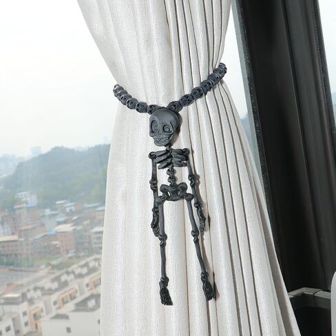 2Pcs Black Skeleton Magnetic Curtain Tieback Halloween Curtain Holdbacks Wall Curtain Ties for Halloween Decor in Saudi Arabia