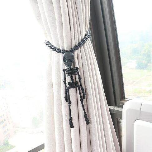 2Pcs Black Skeleton Magnetic Curtain Tieback Halloween Curtain Holdbacks Wall Curtain Ties for Halloween Decor in Saudi Arabia
