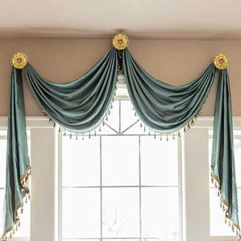 4 Pcs Vintage Curtain Holdbacks, Golden Floral Wall Mounted Curtain Holders with Screws and Wall Anchors Farmhouse Curtains Tiebacks for Drapes Window Treatment Holdbacks in Kuwait