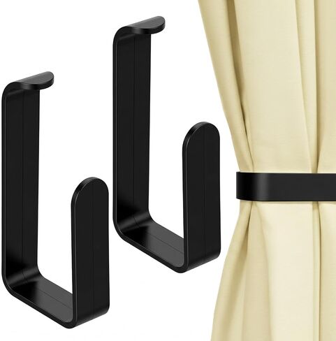 Grevosea 2 Pack Adhesive Curtain Holdbacks No Drill Curtain Tiebacks Curtain Holders for Wall Drapes Window Treatment Curtain Hooks for Home Office Decor (Black) in Kuwait