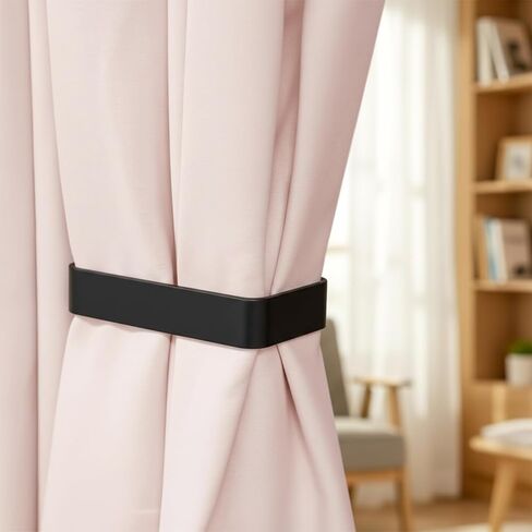Grevosea 2 Pack Adhesive Curtain Holdbacks No Drill Curtain Tiebacks Curtain Holders for Wall Drapes Window Treatment Curtain Hooks for Home Office Decor (Black) in Kuwait