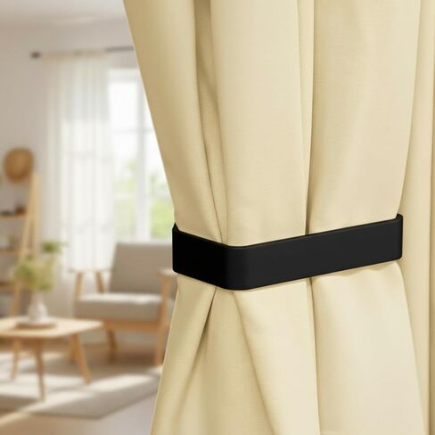 Grevosea 2 Pack Adhesive Curtain Holdbacks No Drill Curtain Tiebacks Curtain Holders for Wall Drapes Window Treatment Curtain Hooks for Home Office Decor (Black) in Kuwait