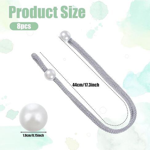 8Pcs Curtain Tie No Drilling for Drapes, Adjustable Curtain Rope Tiebacks Silver Curtain Holders Backs with Pearl for Home Hotel Office Living Room Bedroom in Kuwait