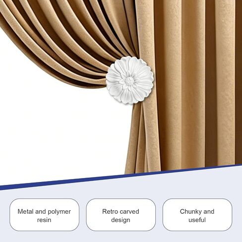 Blossom Curtain Holdbacks, Set of 2 White - Tassel Tiebacks, Wall Hook for Drapes, Vintage Window Decor with Elegant Floral Medallion Design in Saudi Arabia