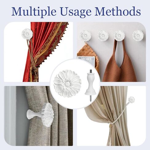 Blossom Curtain Holdbacks, Set of 2 White - Tassel Tiebacks, Wall Hook for Drapes, Vintage Window Decor with Elegant Floral Medallion Design in Saudi Arabia