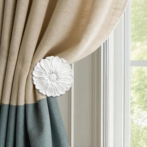 Blossom Curtain Holdbacks, Set of 2 White - Tassel Tiebacks, Wall Hook for Drapes, Vintage Window Decor with Elegant Floral Medallion Design in Saudi Arabia
