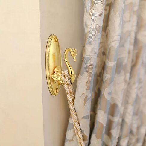 Toyvian Gold Curtain Holdbacks, Decorative Swan Drapery Tiebacks Vintage Zinc Alloy Curtain Hooks Wall Mounted Elegant Window Treatment Hardware for Home Office in Kuwait