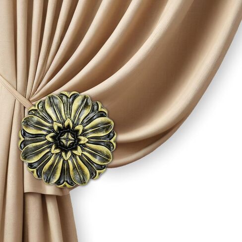 Vintage Curtain-Holdbacks Set of 2 Curtain Tiebacks Wall Mounted with Screws Classic Decorative Curtain Holders for Drapes Window Treatment Holdbacks (Flower-Black) in Kuwait