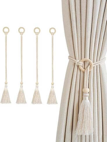 8 Pack Curtain Holdback Natural Rope Curtain Tiebacks for Indoor Outdoor Use Polyester Hand Woven Tassel Design Neutral Beige for Living Room Bedroom Patio in Saudi Arabia