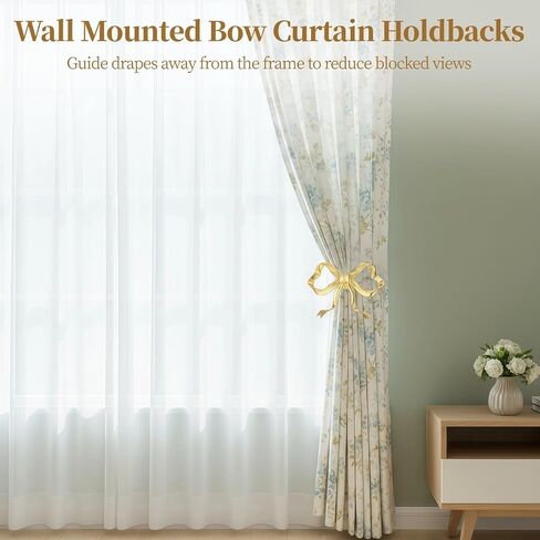 2 PCS Bow Curtain Holdbacks, Golden Metal Bow Curtain Block for Drapes, Wall Mounted Bow Curtain Tiebacks, Decorative Curtain Holders for Living Room Bedroom Office Home Window in Kuwait