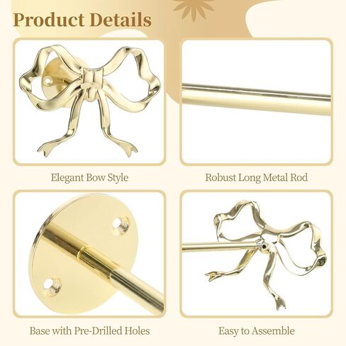 2 PCS Bow Curtain Holdbacks, Golden Metal Bow Curtain Block for Drapes, Wall Mounted Bow Curtain Tiebacks, Decorative Curtain Holders for Living Room Bedroom Office Home Window in Kuwait