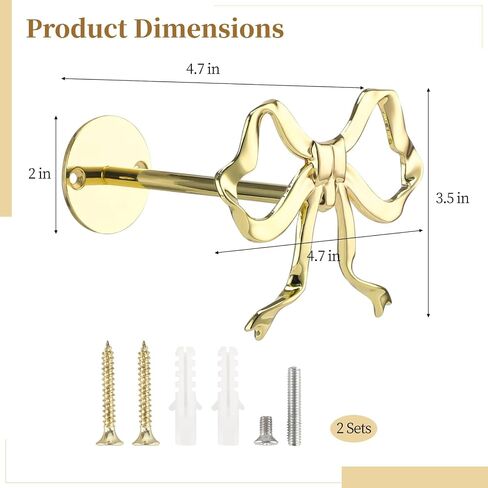 2 PCS Bow Curtain Holdbacks, Golden Metal Bow Curtain Block for Drapes, Wall Mounted Bow Curtain Tiebacks, Decorative Curtain Holders for Living Room Bedroom Office Home Window in Kuwait