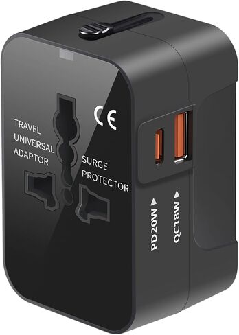 Universal Travel Adapter Worldwide, GaN Fast Charging with PD 3.0 USB-C & USB-A Quick Charge Ports, All-in-One International Power Plug Adapter Converter AC Wall Charger for Europe USA UK AUS Black in Saudi Arabia